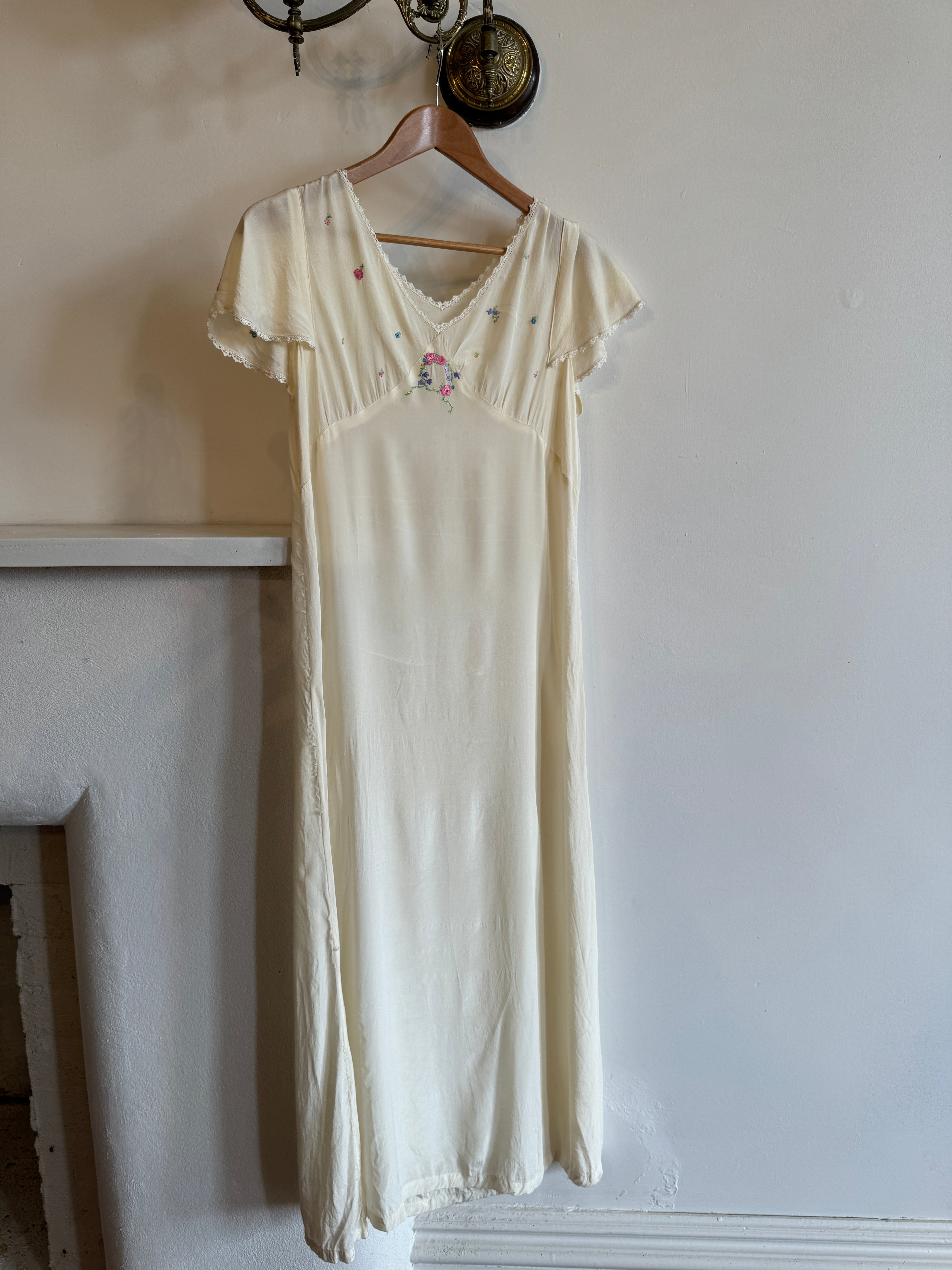 Vintage Cream Sundress with Floral Embroidery
