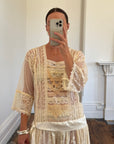 Vintage 80s Drop Waist Patchwork Lace Sheer Wedding Dress