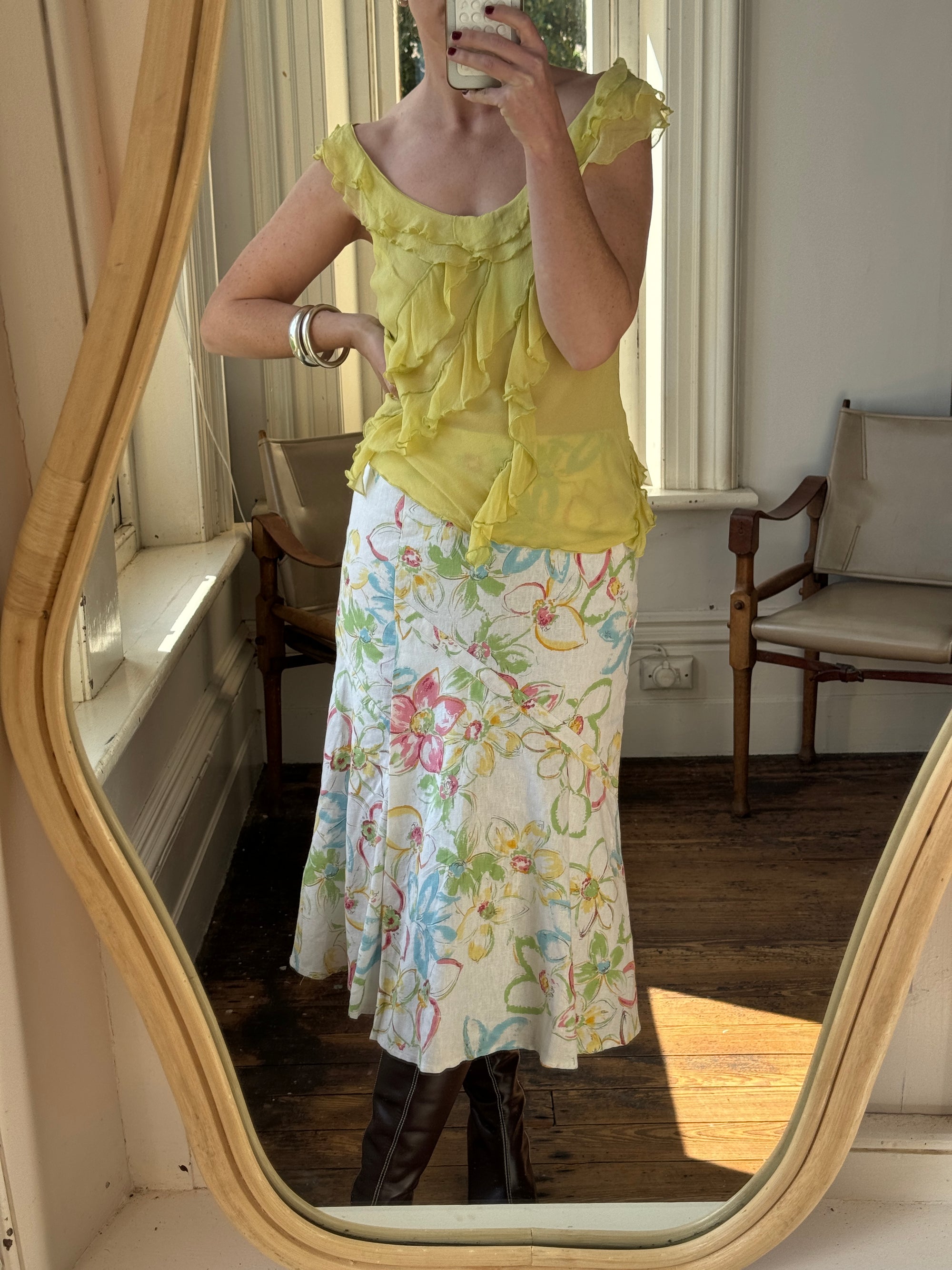 Vintage Y2K Lemon Lime Pure Silk Frill Top