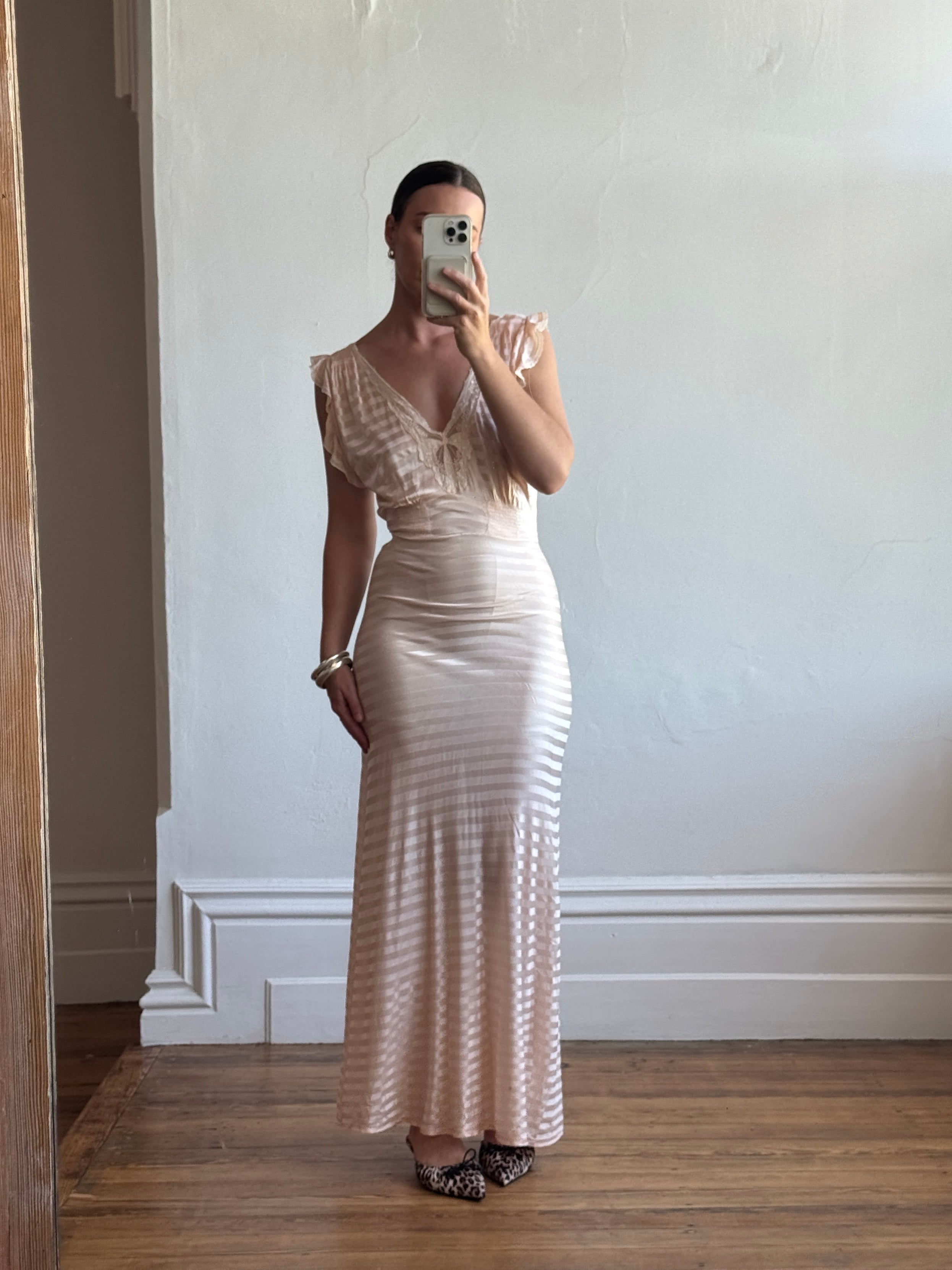 Vintage 50s Slip Smocked Dress Stripe Pink