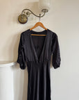 Vintage 30s Black Satin Backless ZigZag Fishtail Dress