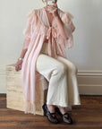 Vintage Pink Pleated Frill Tie Peignoir Cape