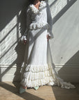 Vintage 1970s Crochet Ruffle Couture Wedding Gown