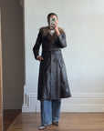 Vintage 70s Chocolate Leather Trench Coat with Fur Collar