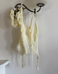 Vintage 90s Deadstock Lace Up Cream Scrunch Lingerie Set