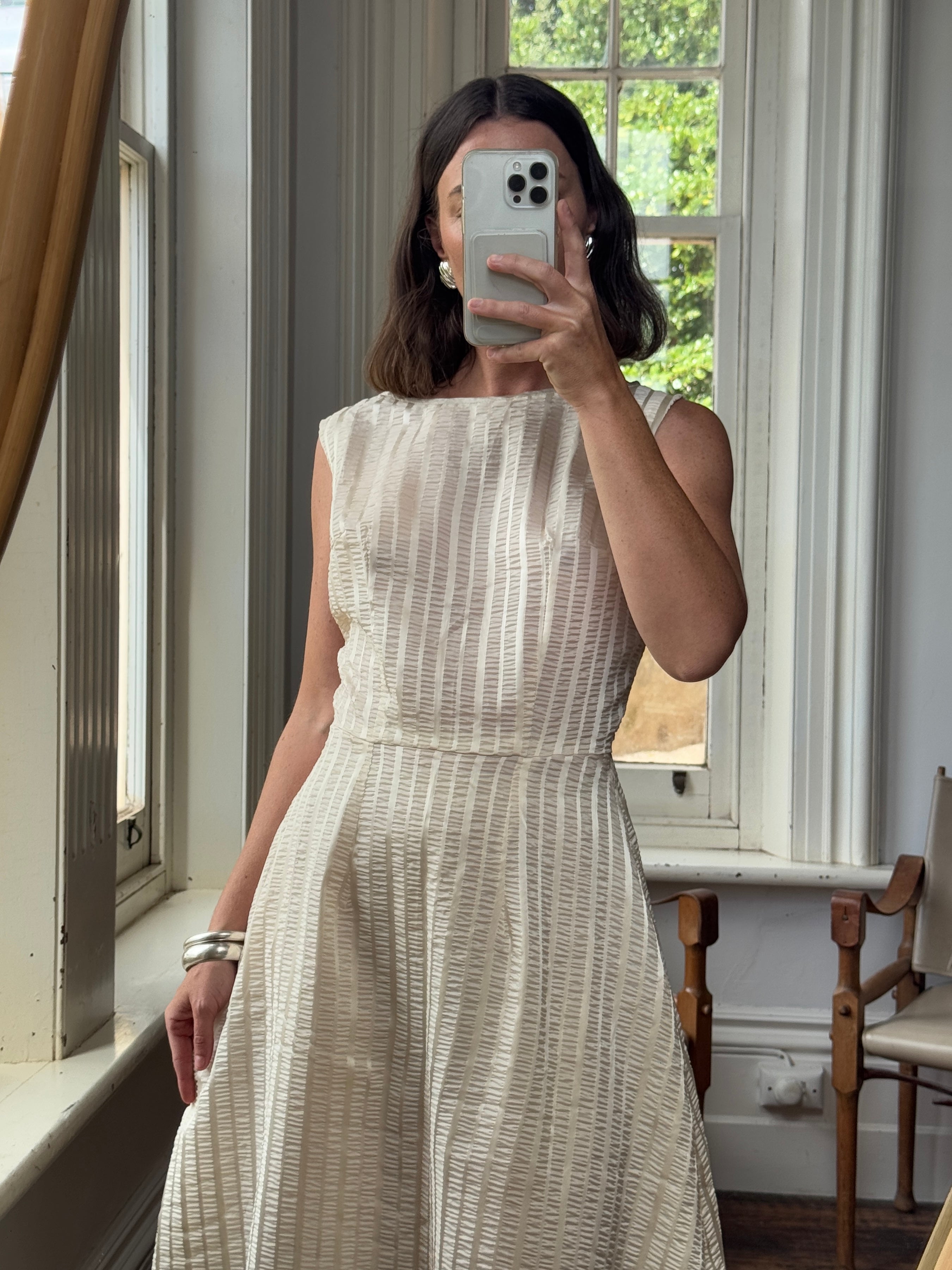 Vintage 60s Crinkle Classic Dress Creme