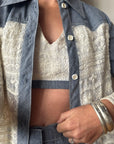 Vintage 70s 3 piece Chambray and Lace Western Set