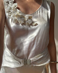 Vintage 30s Satin Bias Belted Bridal Midi