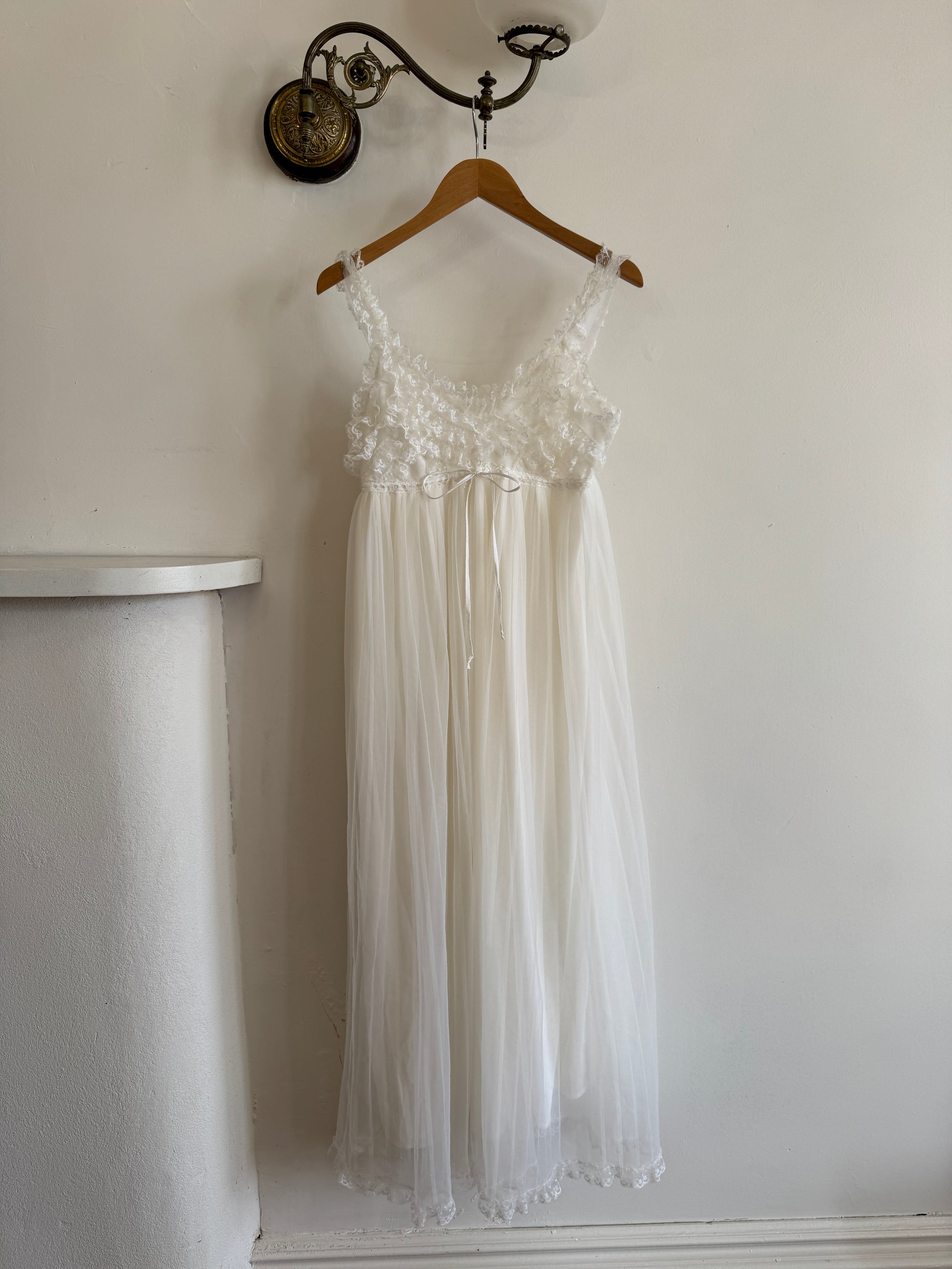 Vintage 50s Honeymoon Ruffle Slip White