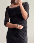 Vintage 90s Mesh Smocked Two Piece Set noir