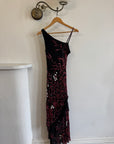 Vintage 90s Beaded Asymmetrical Evening Dress Red Vine
