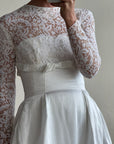 Vintage 50s Reworked Lace Long Sleeve Satin Wedding Gown With Bow