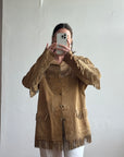 Vintage 70s Western Fringe Suede Leather Jacket Tan