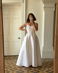 Vintage 90s Satin Strappy Pleated Wedding Dress