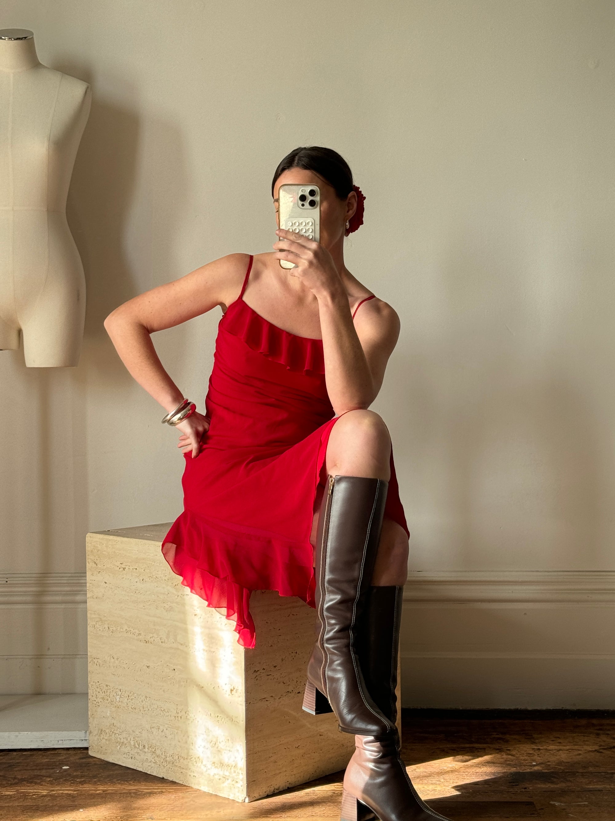 Vintage 90s Scarlett Red Slip Dress