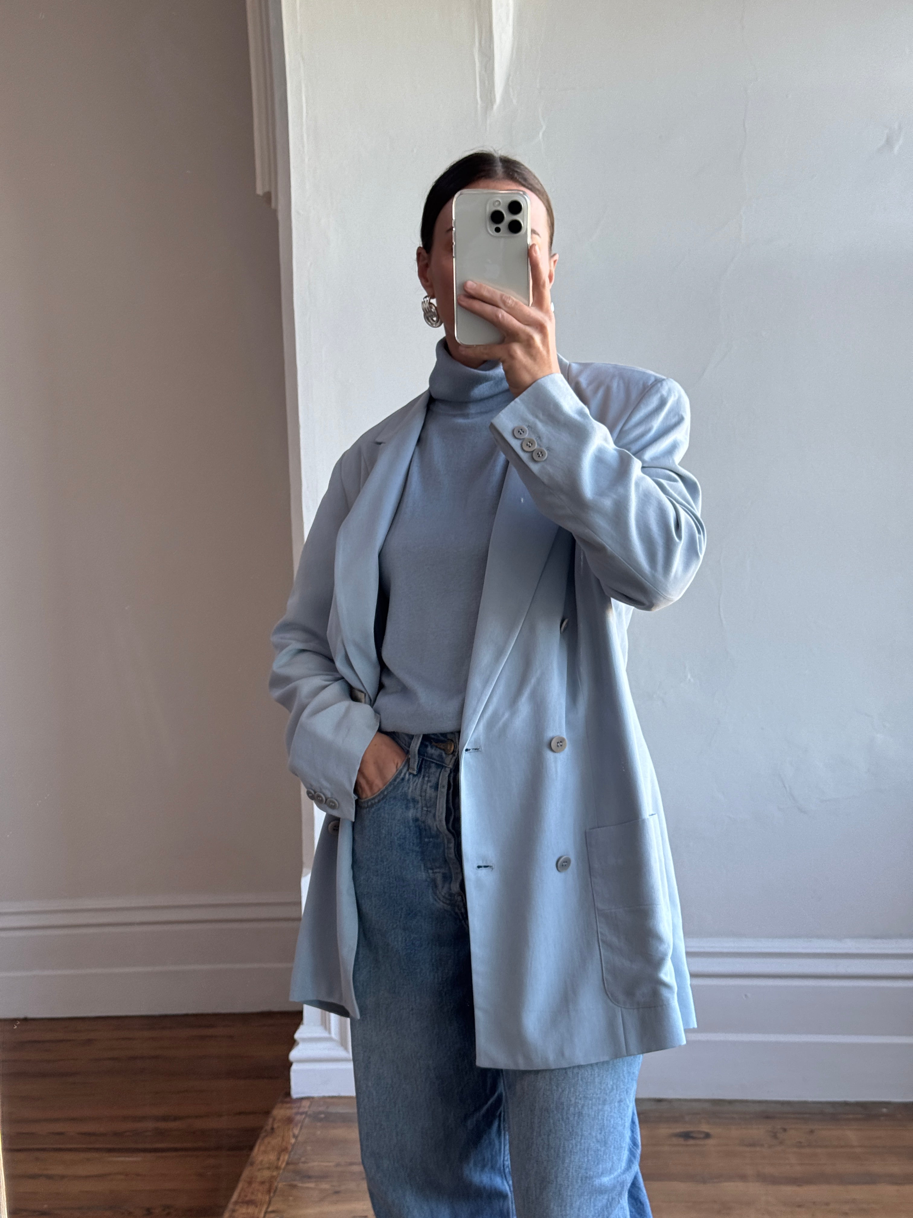 Vintage 90s Ralph Lauren Silk Cotton Blend Turtleneck Dusty Blue