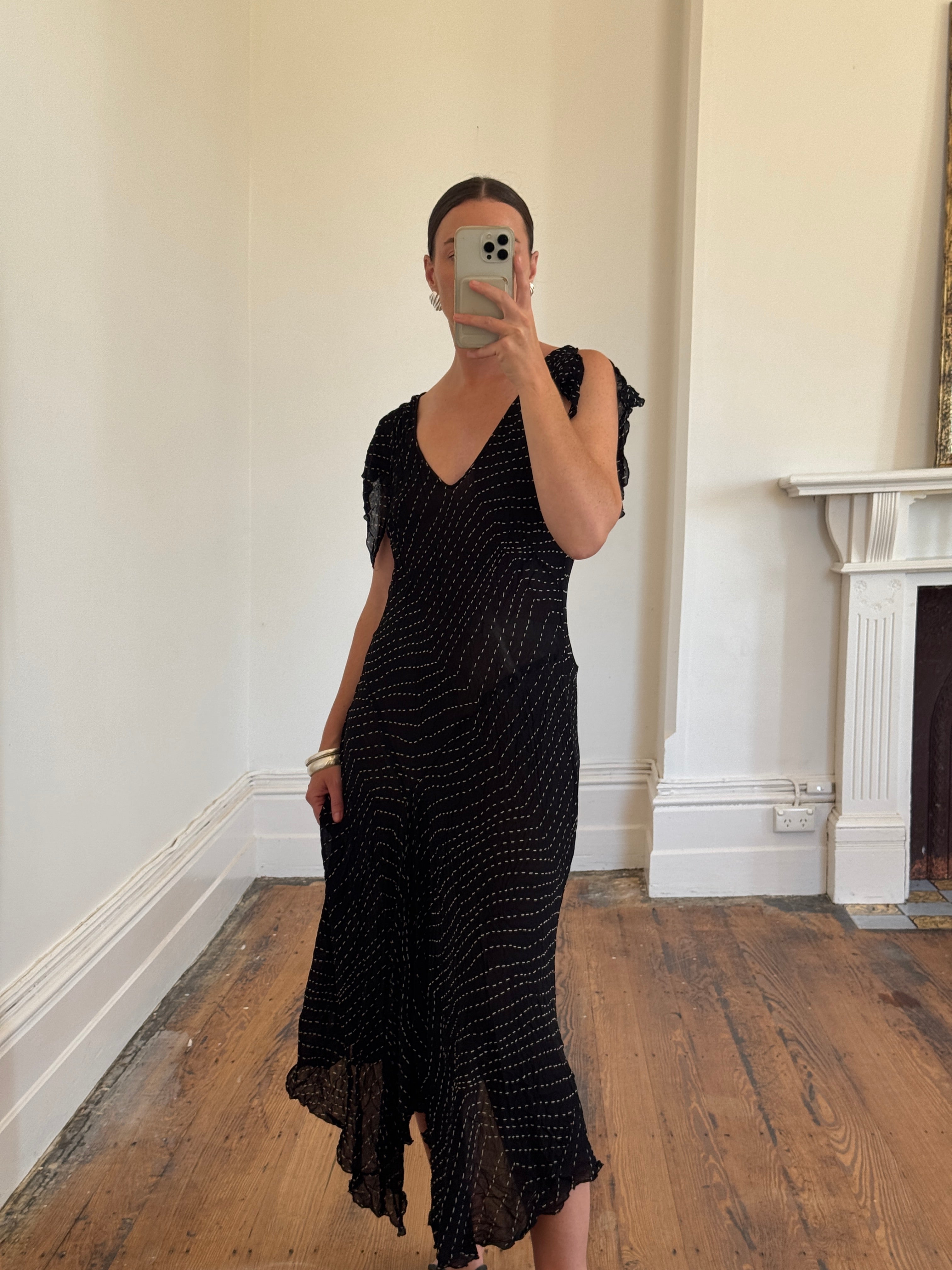 Vintage 90s Crinkle Sheer Fairy Dress Noir