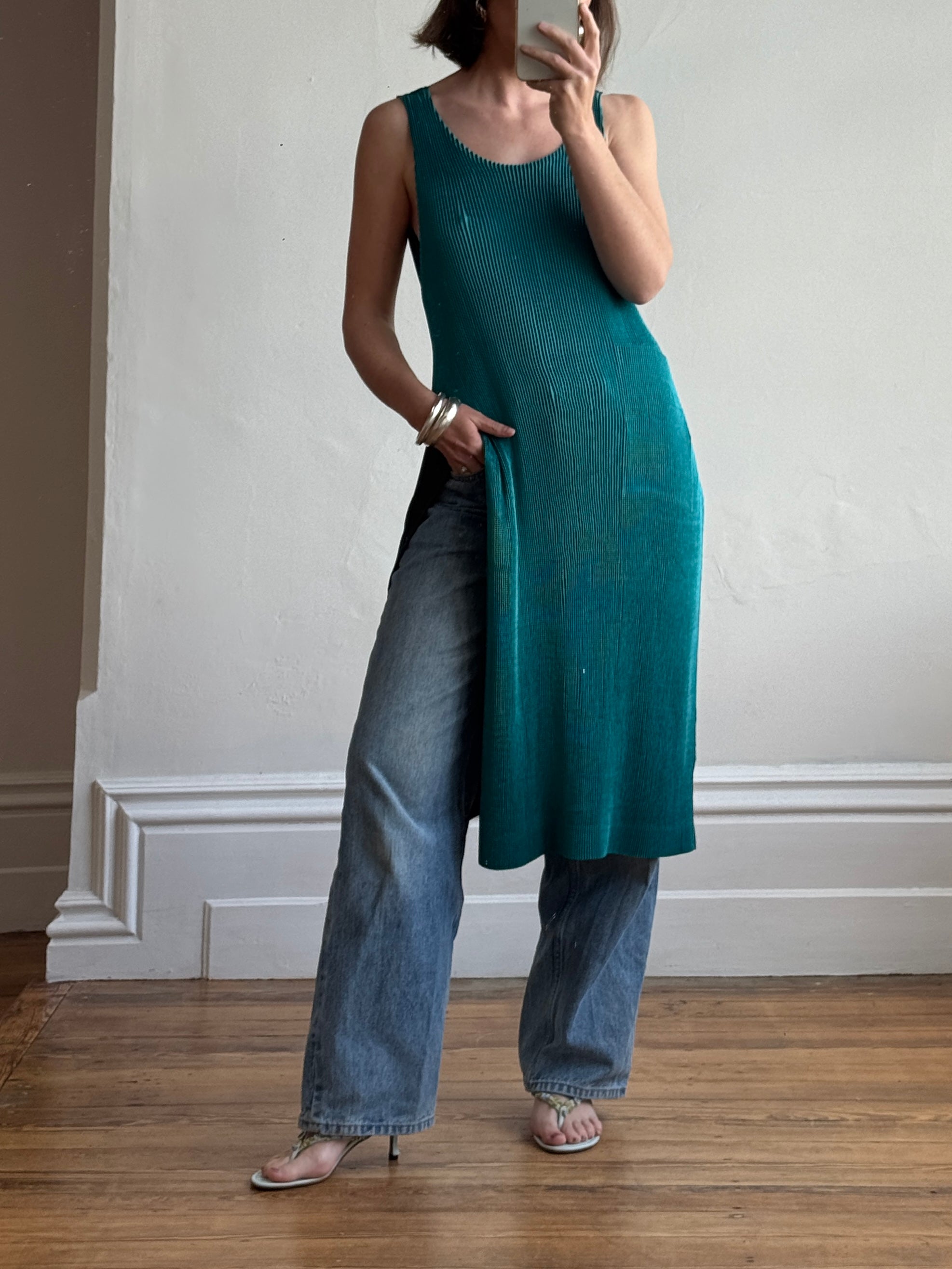 Vintage Issey Miyake IM Pleated Teal Apron Dress