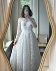 Vintage 50s Long Sleeved Princess Lace Bridal Gown