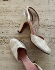 Vintage Hand Stitched Ivory Floral Bridal Heels