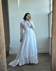 Vintage 80s Prarie Long Sleeved Wedding Dress with Floral Embroidery