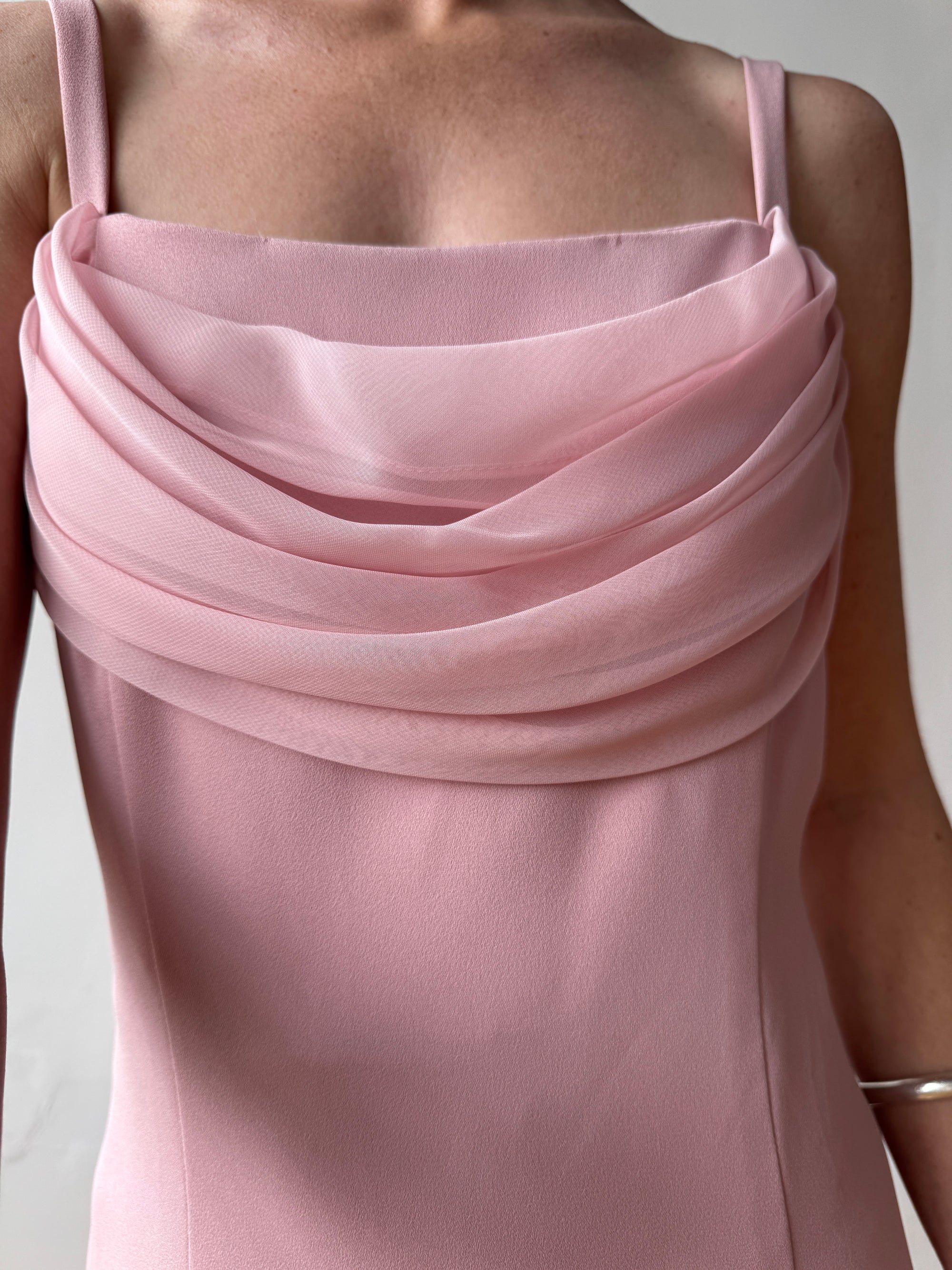 Vintage 90s Crepe Cowl Neck Slip Dress Dusty Rose