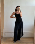 Vintage 90s Strappy Pantsuit with Sheer Skirt Overlay Noir
