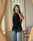 Vintage Embroidered Large Spanish Flamenco Scarf Noir