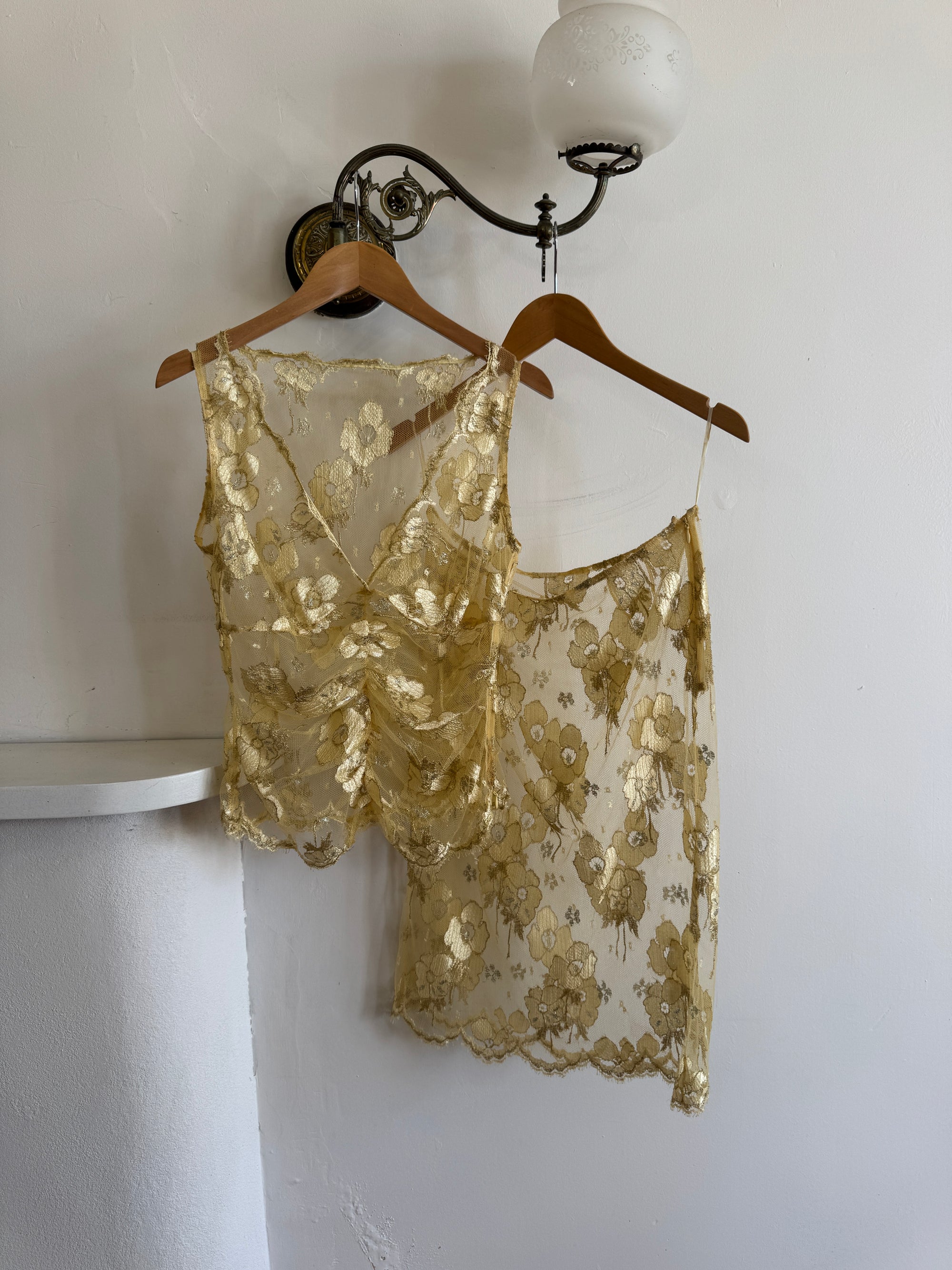 Vintage 2002 Collette Dinnigan Gold Foil Floral Two Piece Set