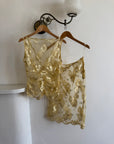 Vintage 2002 Collette Dinnigan Gold Foil Floral Two Piece Set