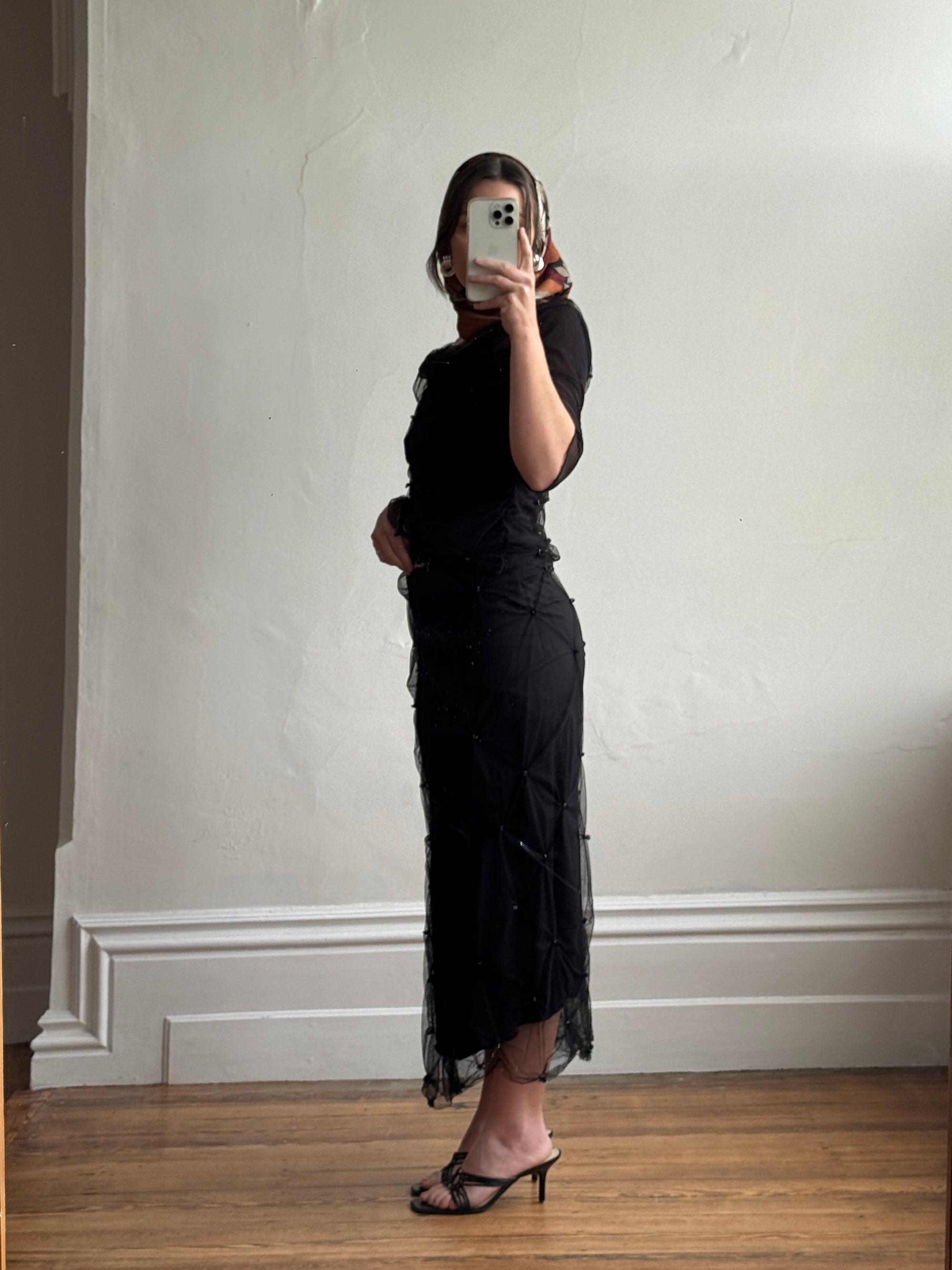 Vintage 90s Mesh Smocked Two Piece Set noir