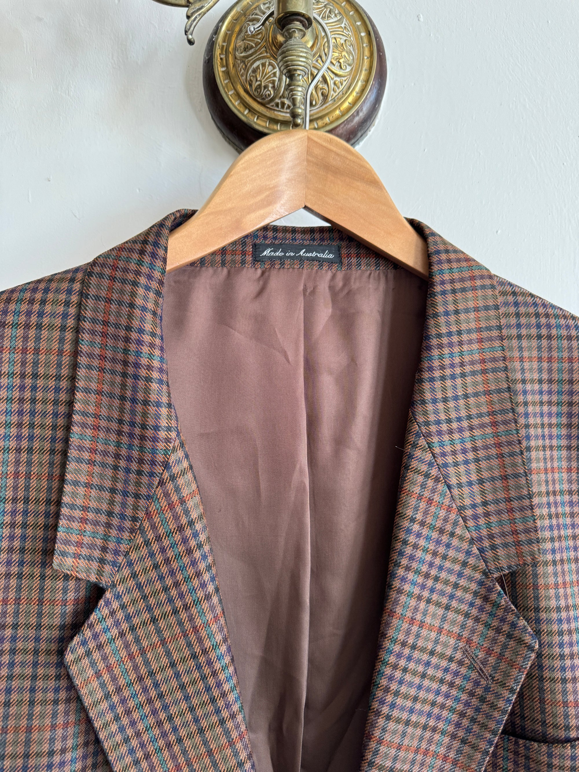 Vintage 90s Chocolate and Teal Plaid Tailored Blazer