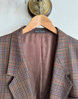 Vintage 90s Chocolate and Teal Plaid Tailored Blazer