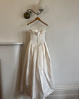 Vintage 90s Strapless Jacquard Satin Princess Wedding Dress