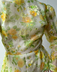 Vintage 70s Lemon Floral Tiered Maxi Dress