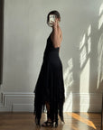 Vintage 90s Pure Silk Backless Beaded Fairy Dress Noir