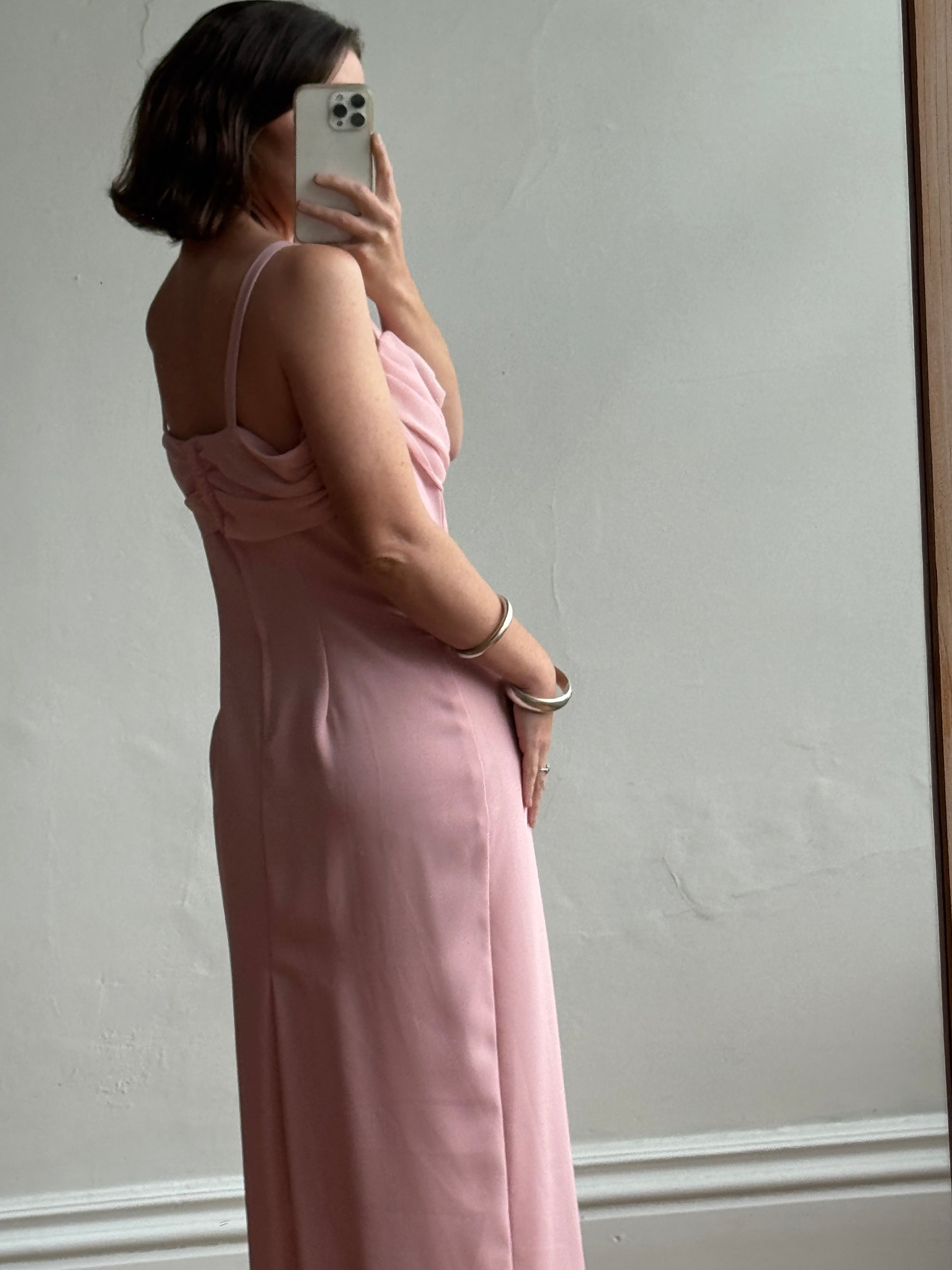 Vintage 90s Crepe Cowl Neck Slip Dress Dusty Rose