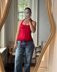 Vintage Y2K Halter Lace Up Corset Red