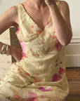 Vintage 90s Butter Yellow Floral Crinkle Sundress