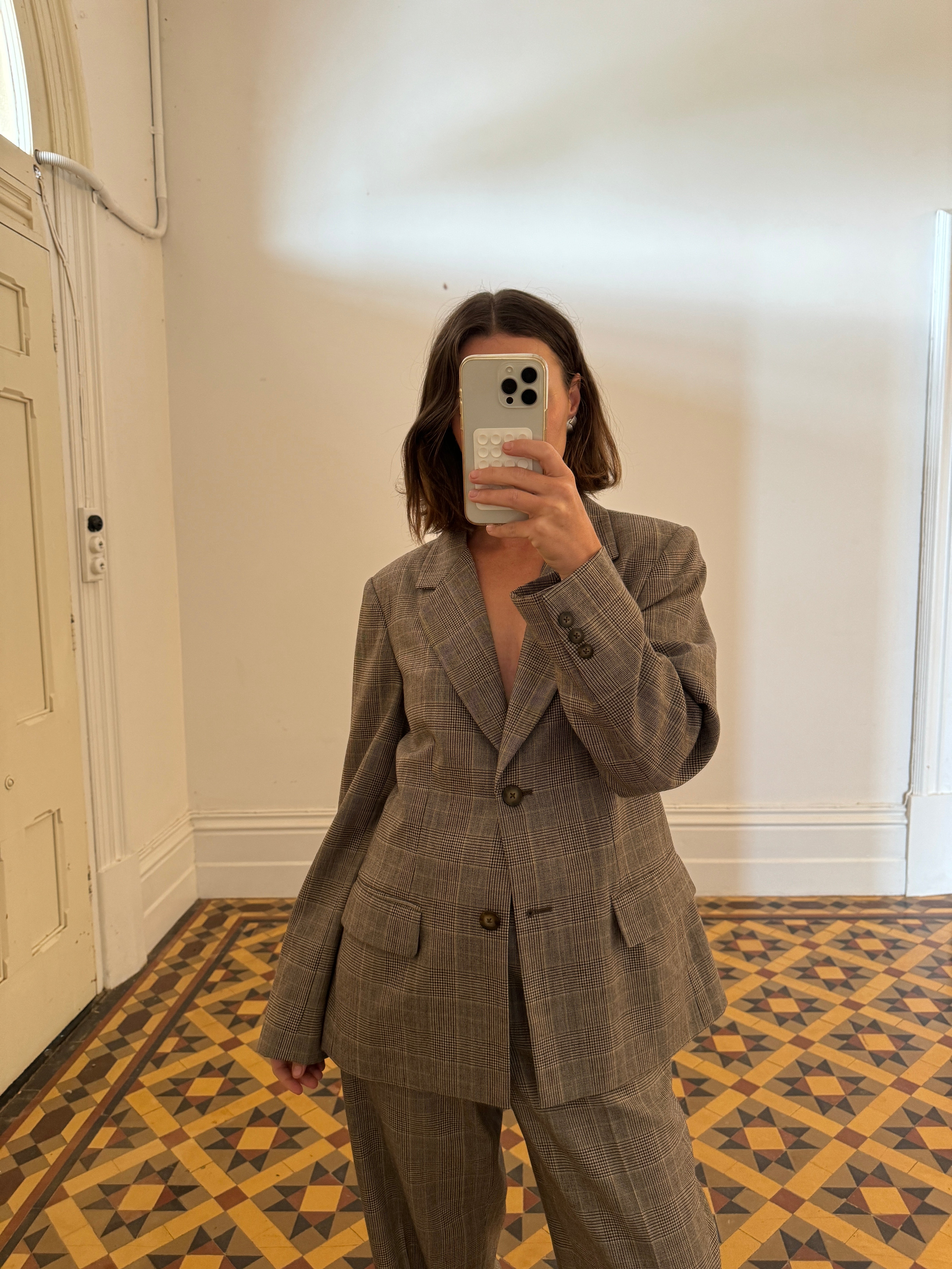 Vintage 90s Two Piece Wool Brown Plaid Suit