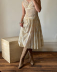 Vintage 50s Flocked Nylon Organza Drop Waist Dress Creme Brulee