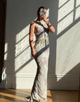 Vintage 90s Pure Silk High Front Embellished Lavender Gown