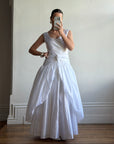 Vintage 90s Strappy Wedding Dress With Rosette Cape Pearl