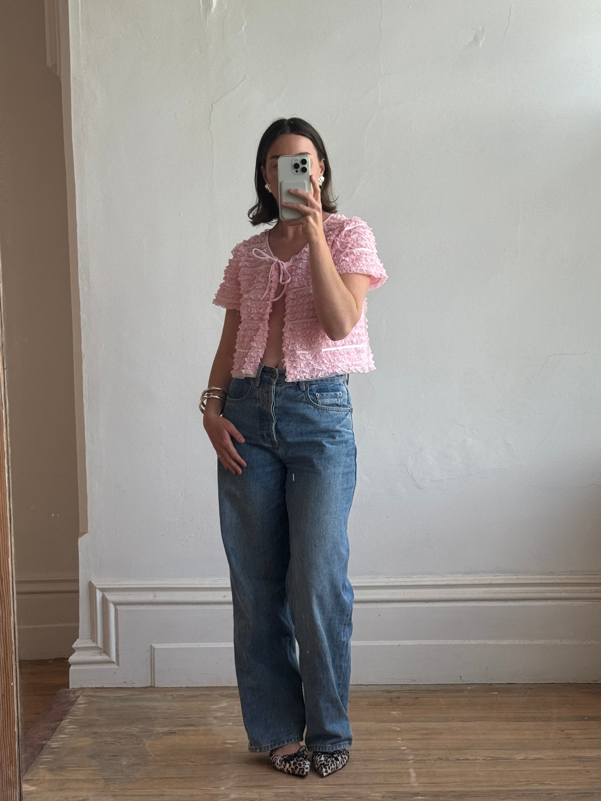 Vintage 50s Cotton Candy Pink Frilled Tie Top