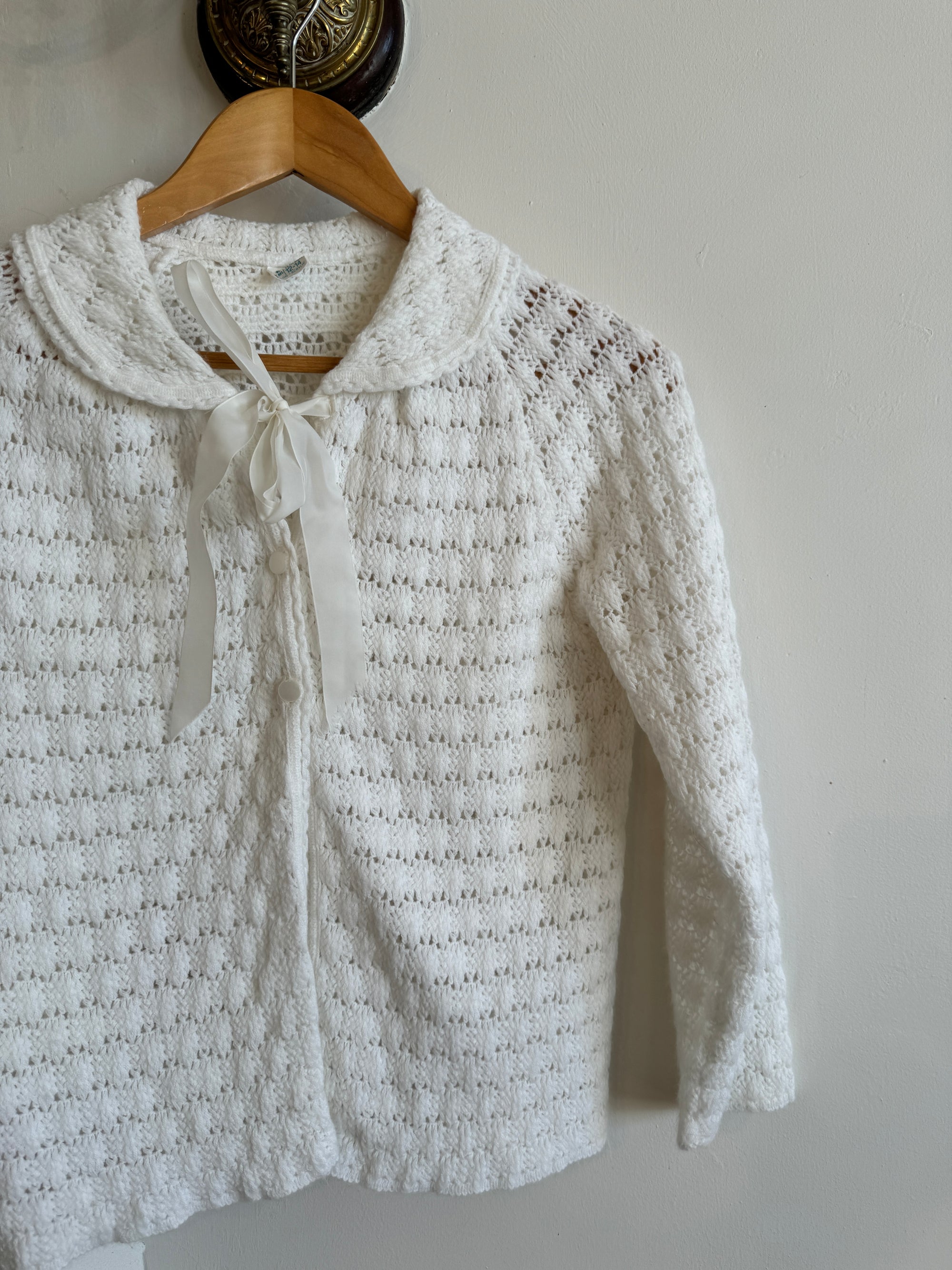 Vintage Knit Tie Up Cardi White