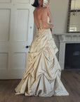 Vintage 90s Golden Embroidered Princess Strapless Gown