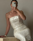 Vintage 90s Pure Silk Jacquard Strapless Bridal Midi
