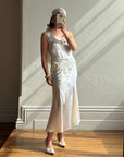 Vintage 30s Satin Bias Belted Bridal Midi