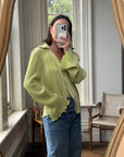 Vintage 90s Lime Pleated Button Up Blouse