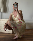 Vintage 90s Butter Yellow Floral Crinkle Sundress